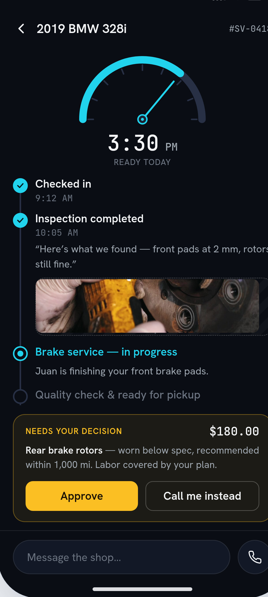 App de Service99 — pantalla de estado de la reparación.