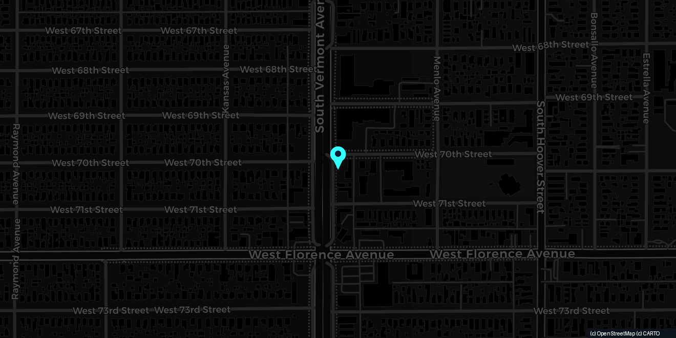 Mapa que muestra el taller de Service99 en 7021 S Vermont Ave, en el sur de Los Ángeles